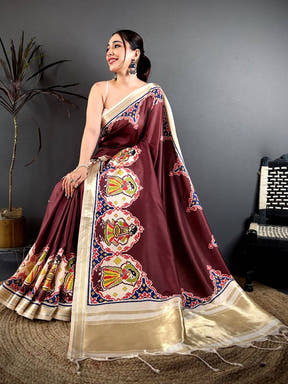 Maroon Patola Print Soft Kanchi Silk Saree