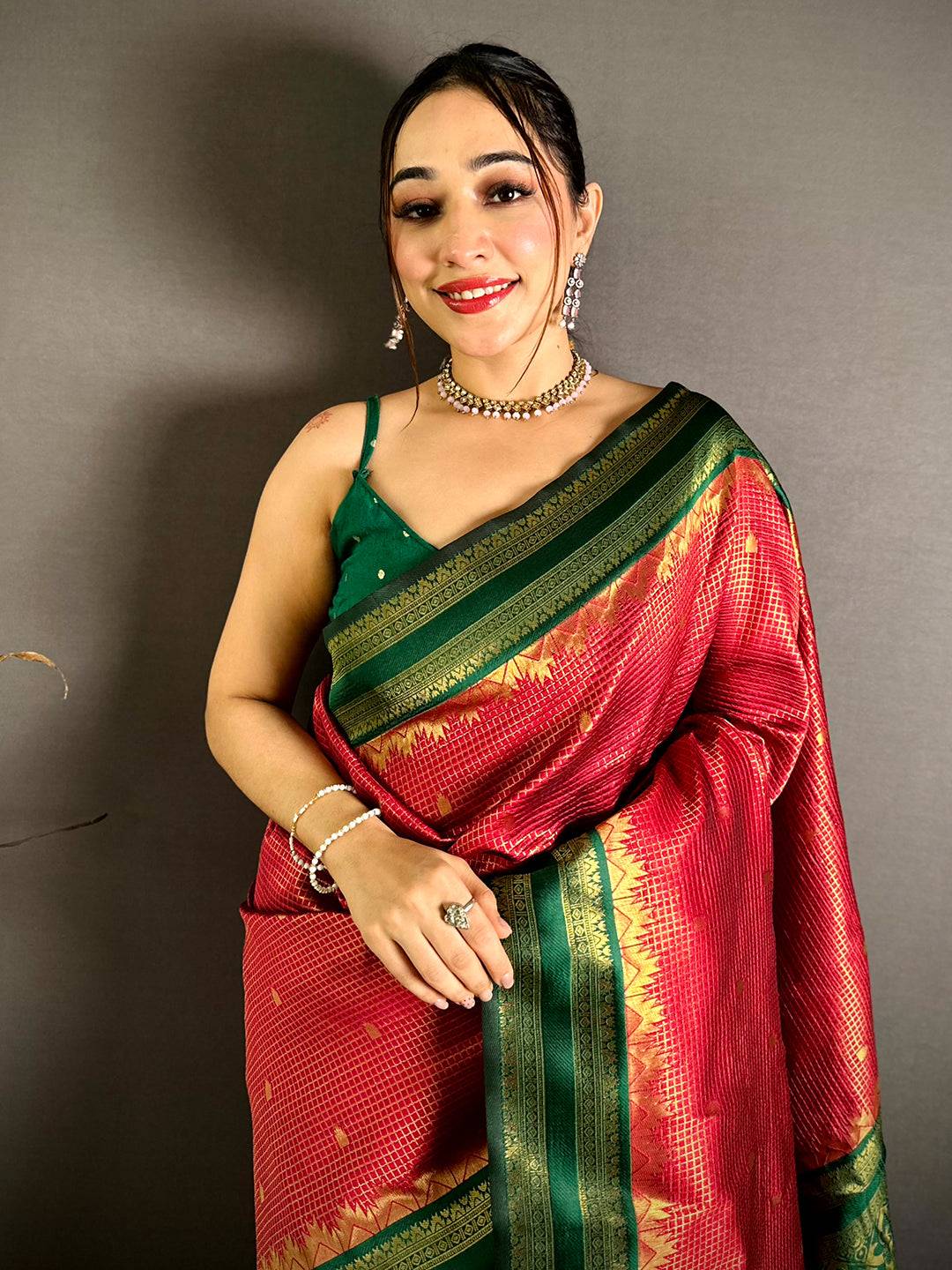 Red Banarasi Katan Silk Gadwal Zari Saree