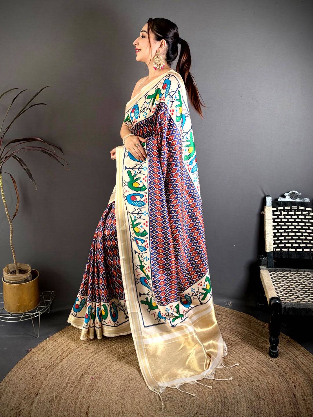 Navy Soft Kanchi Silk Ikkat Patola Saree