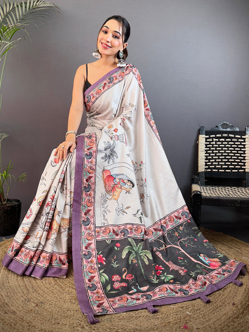 Artful Tussar Kalamkari Print Saree