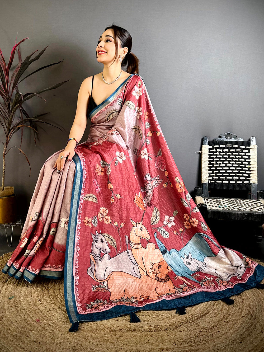 Radiance Tussar Ghicha Digital Art Saree