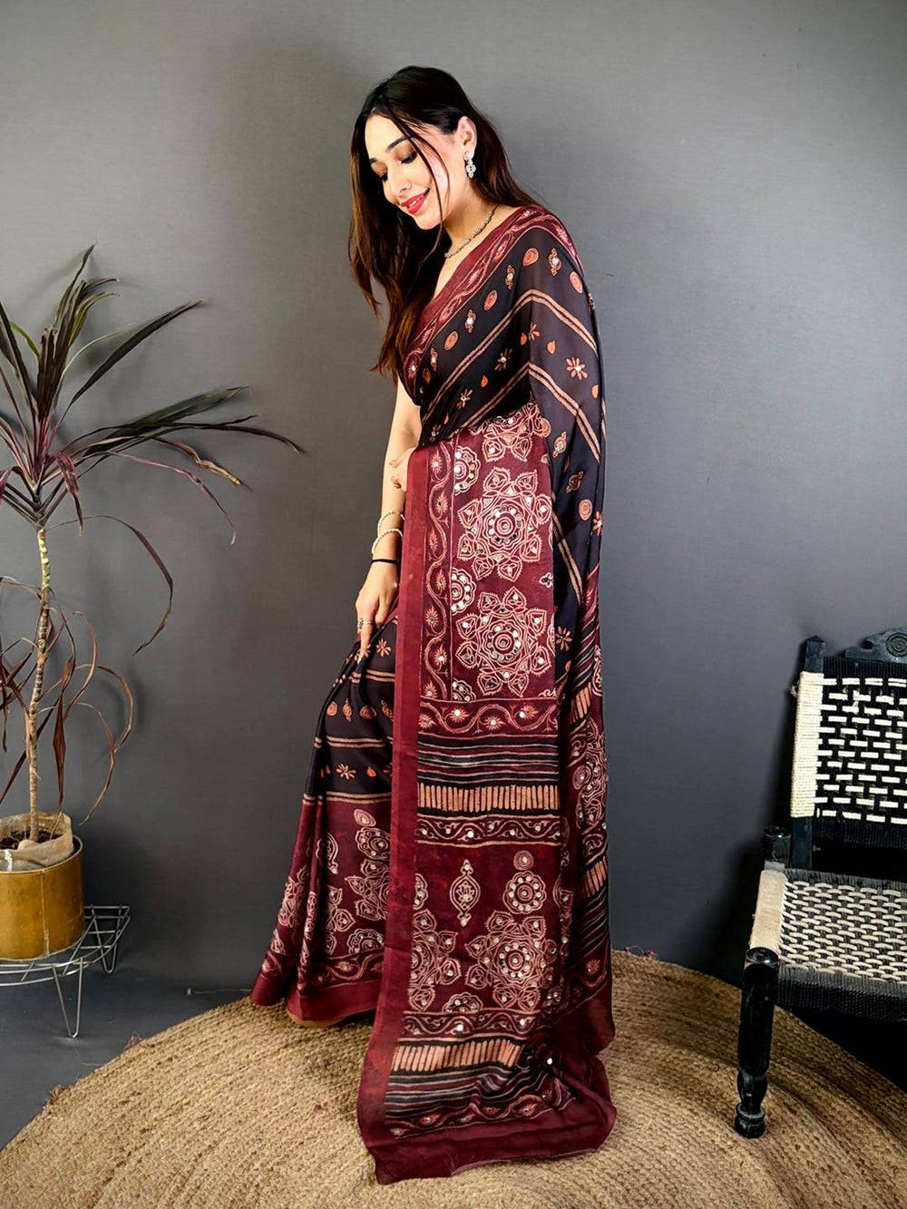 Royal Black Soft Georgette Printed Saree