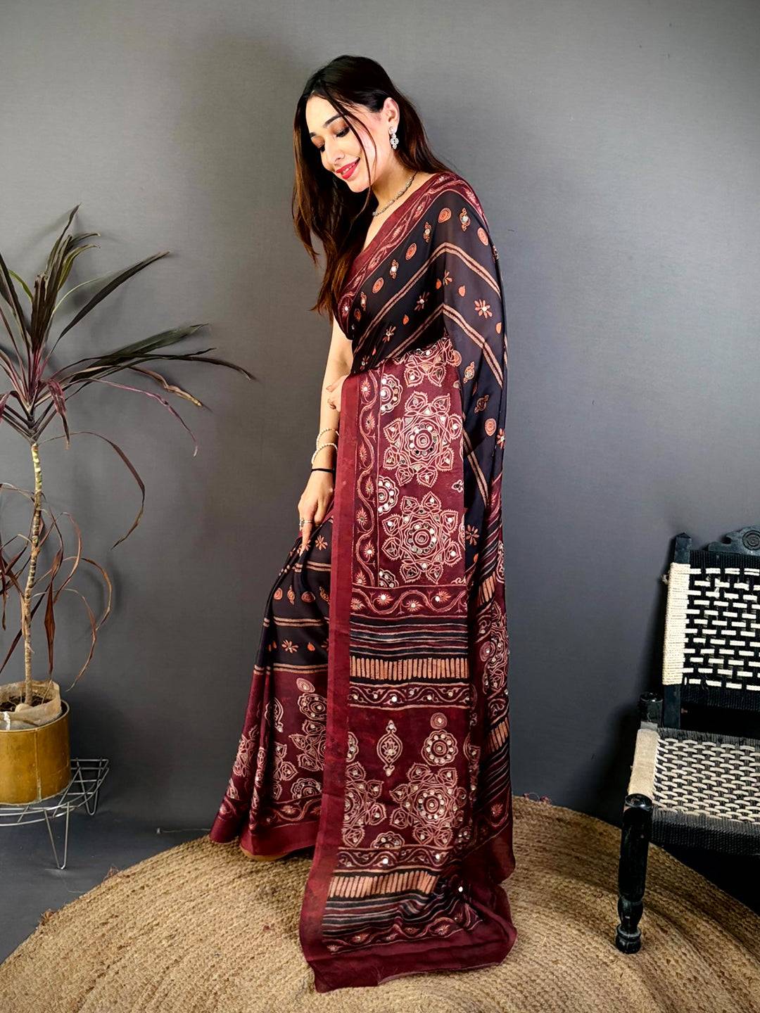 Royal Black Soft Georgette Printed Saree