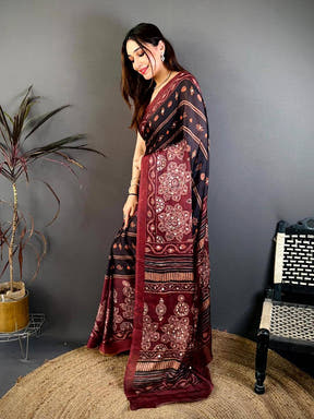 Royal Black Soft Georgette Printed Saree