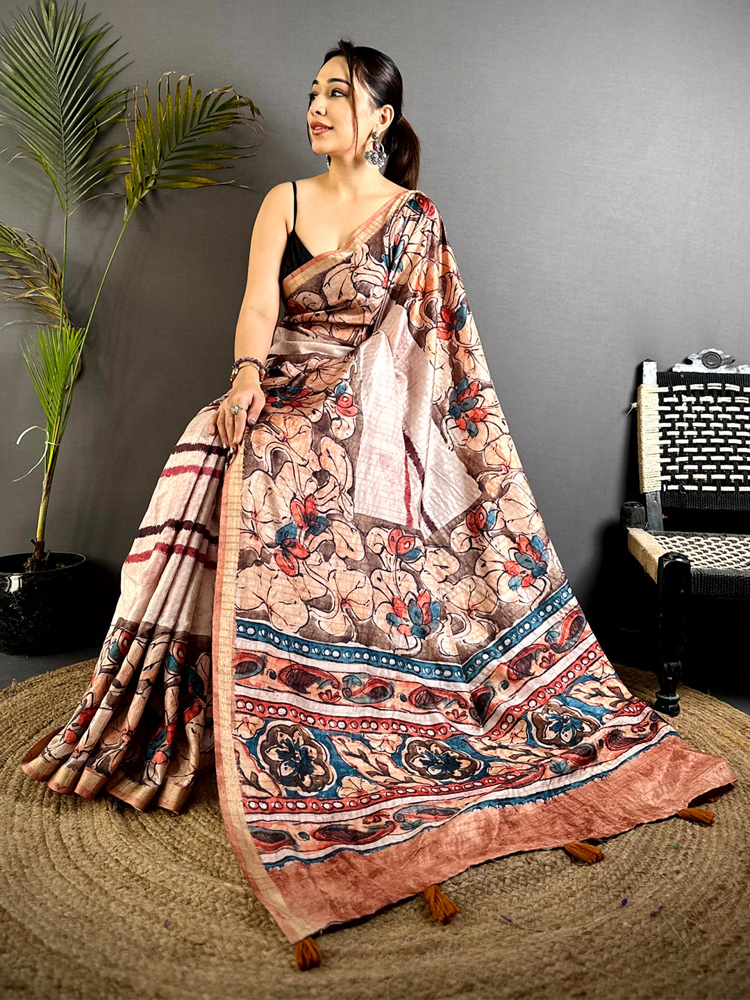 Artistic Ghicha Tussar Digital Art Saree