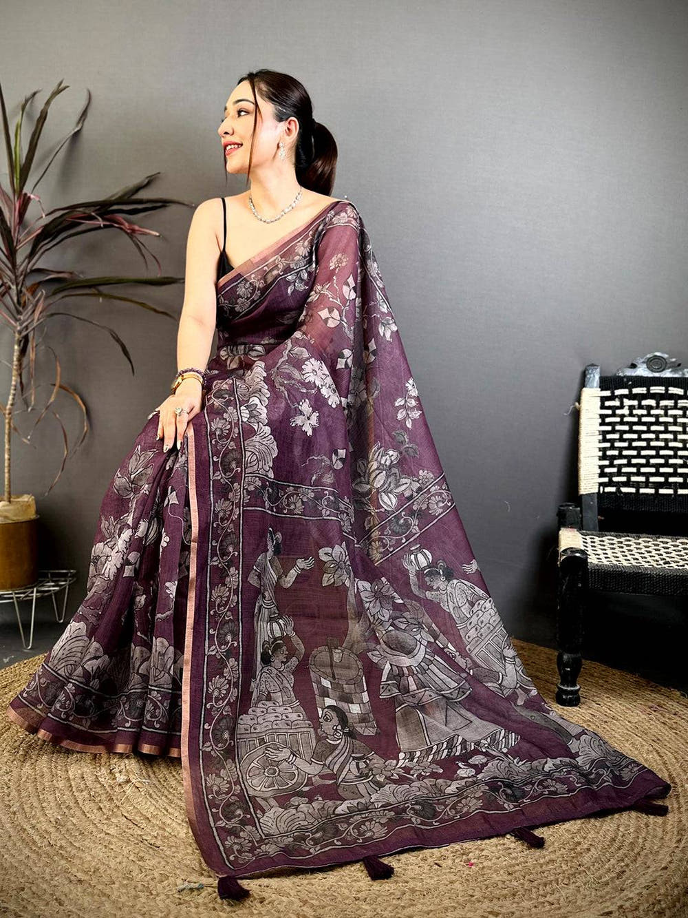 Stylish Kalamkari Linen Weave Saree