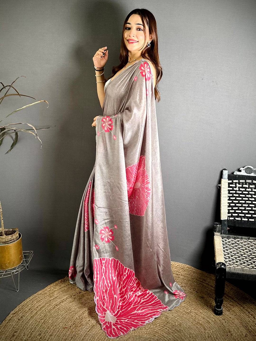 Soft Chinnon Chiffon Diamond Border Saree