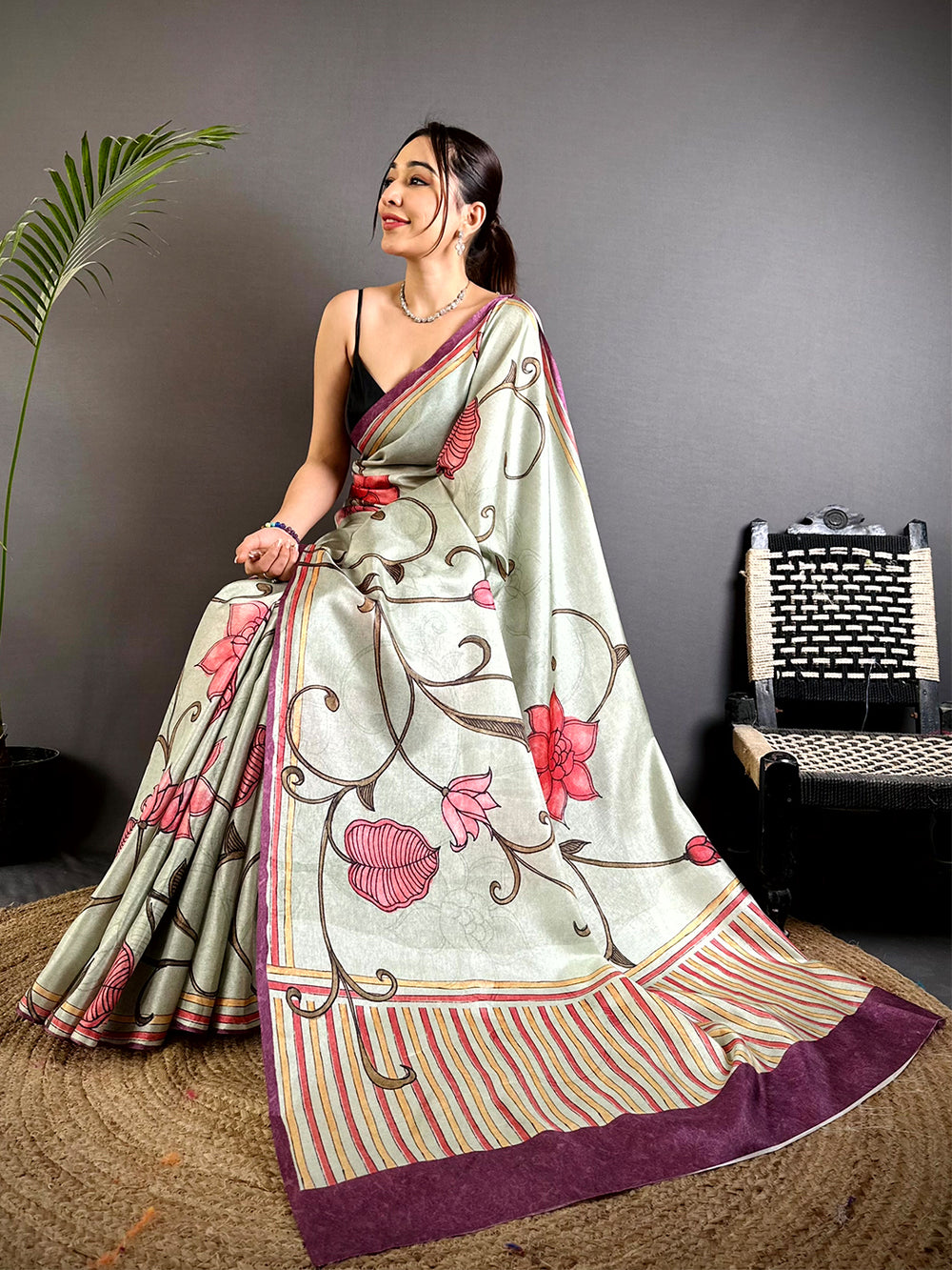 Heritage Flora Kalamkari Tussar Saree
