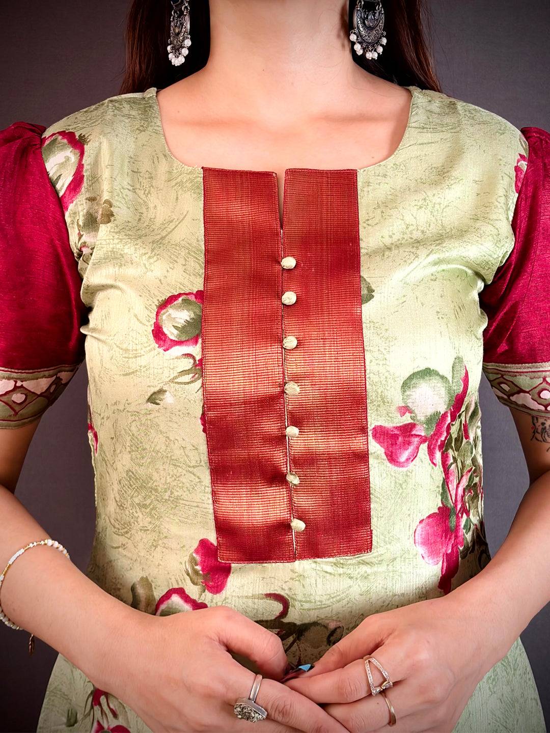 Radiant Round Neck Soft Dola Silk Kurti