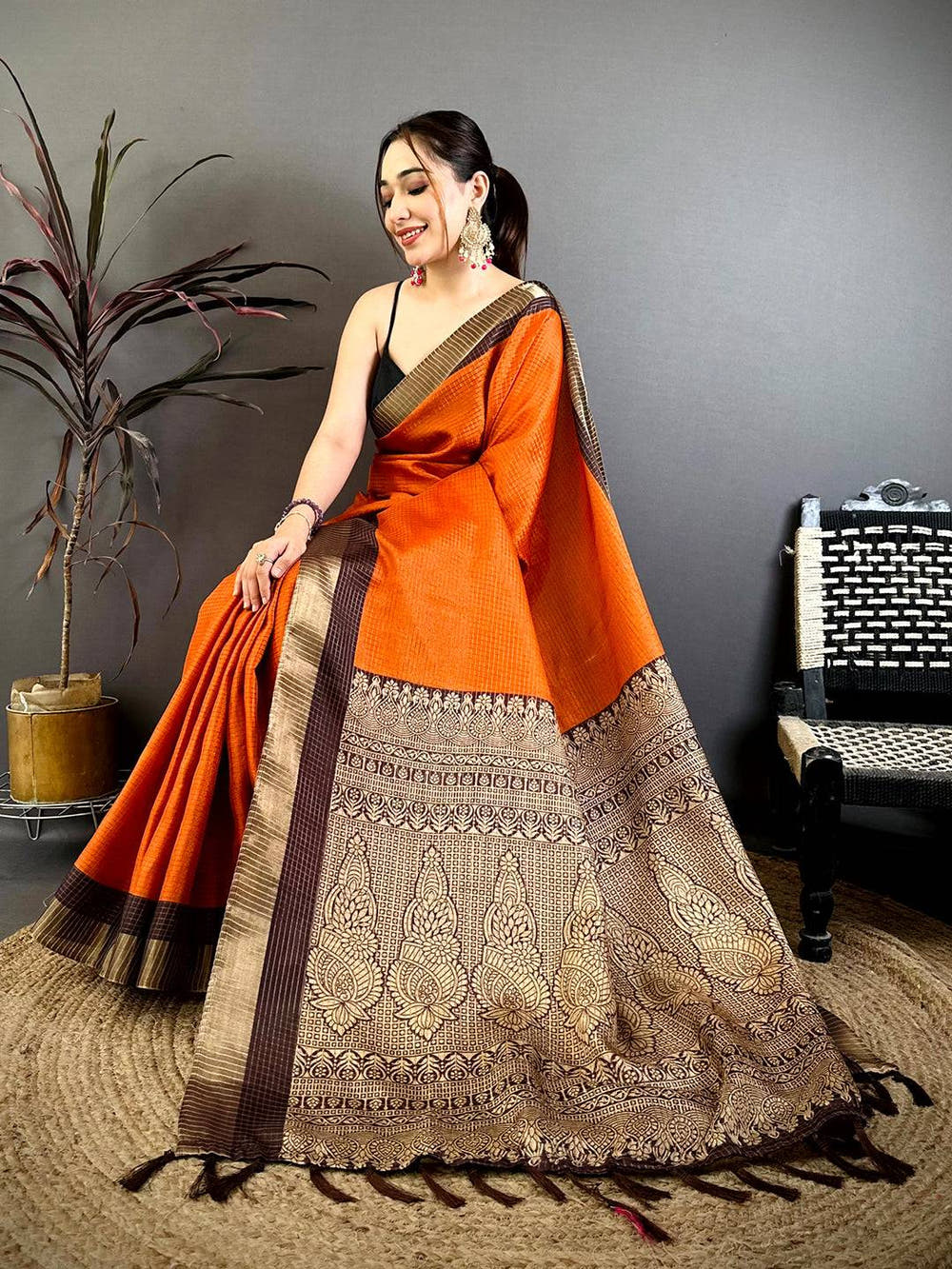 Royal Dusty Tone Tussar Zari Chex Saree