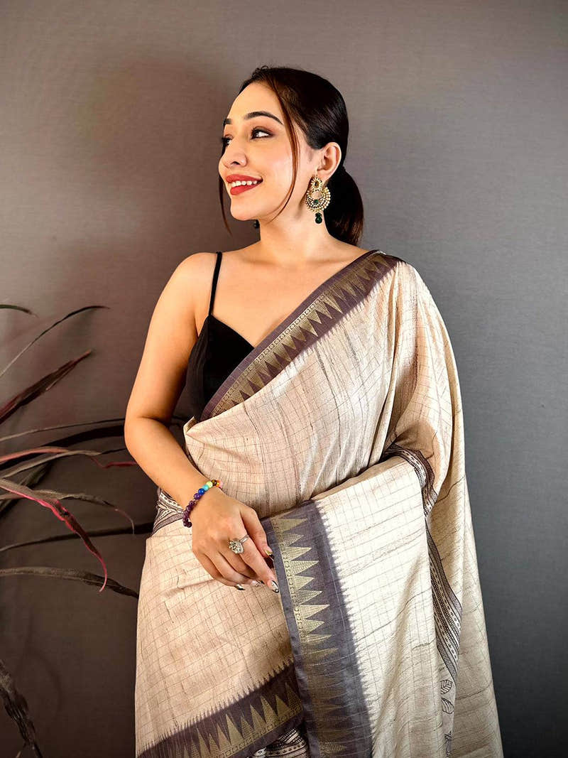 Vibrant Soft Tussar Madhubani Print Saree