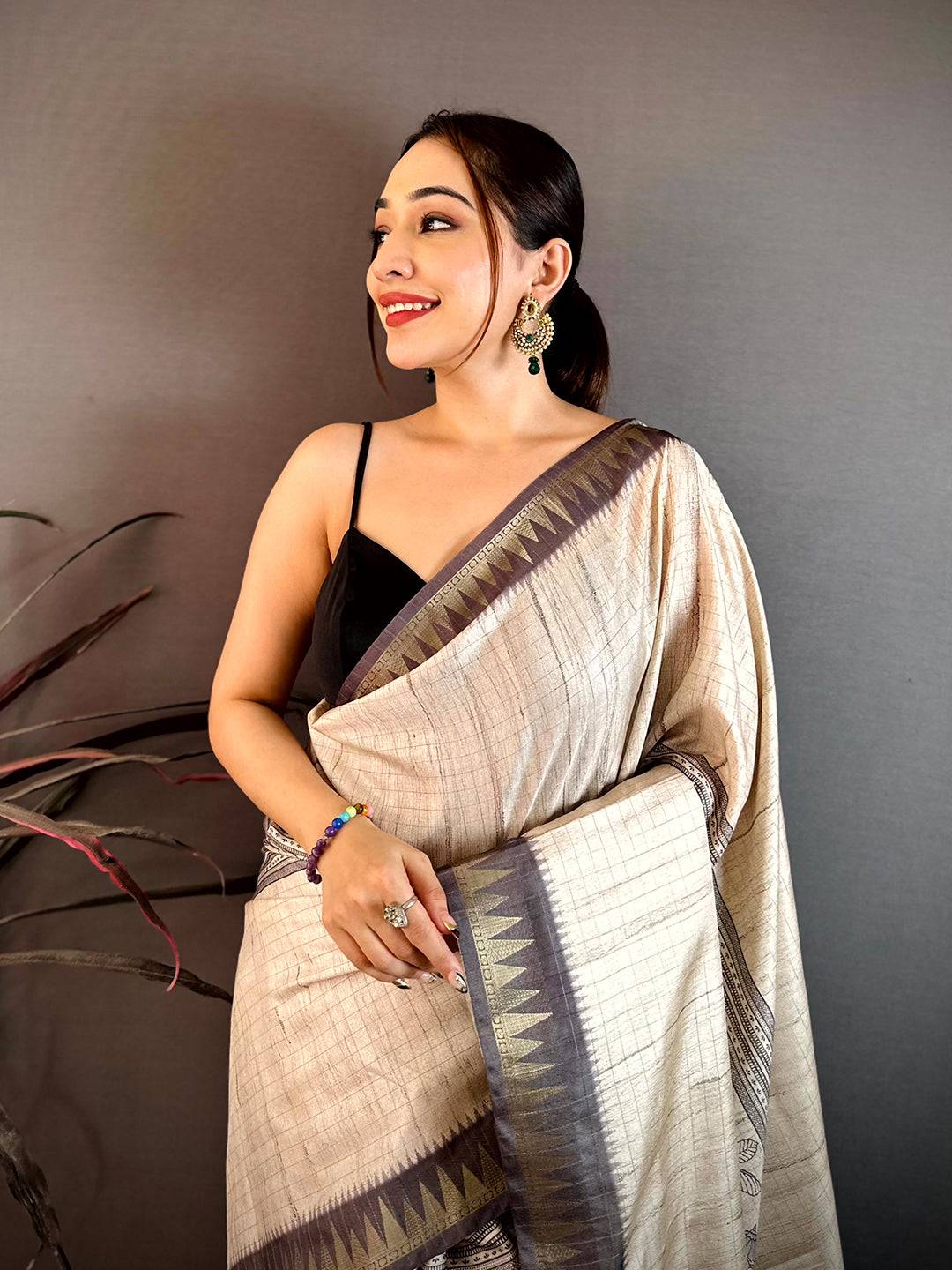 Vibrant Soft Tussar Madhubani Print Saree