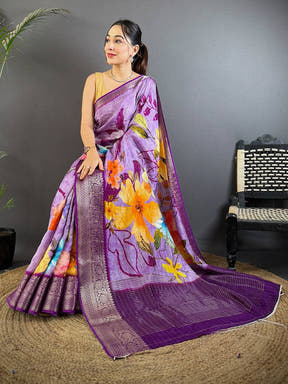Ethereal Lavender Floral Digital Print Saree