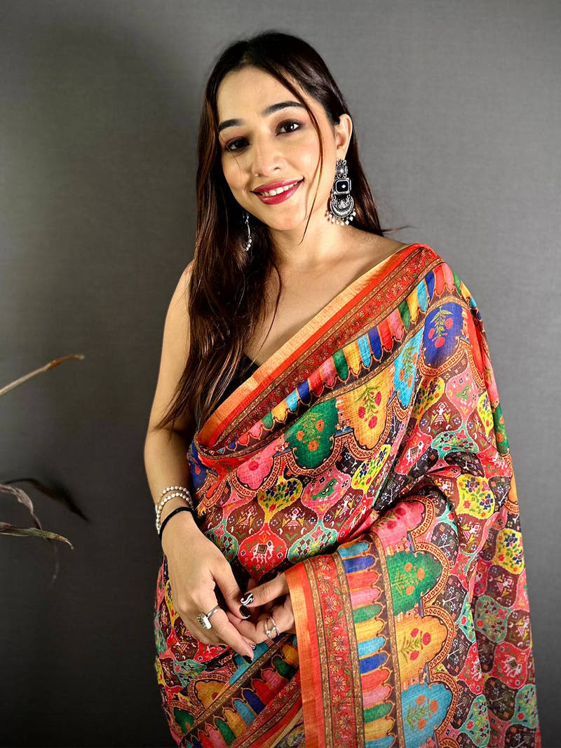 Celebrity Elegance Printed Linen Saree