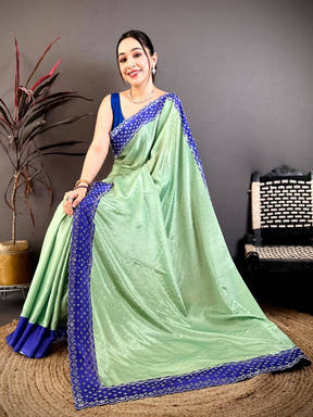 Pista Poly Chiffon Diamond Stone Work Saree