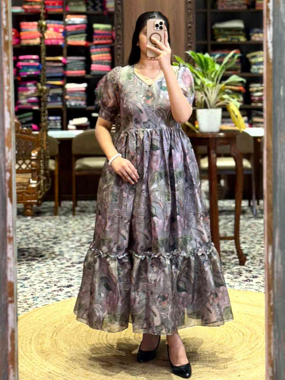Dark Grey Floral Print Midi Dress