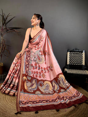 Classic Kalamkari Lotus Tussar Saree