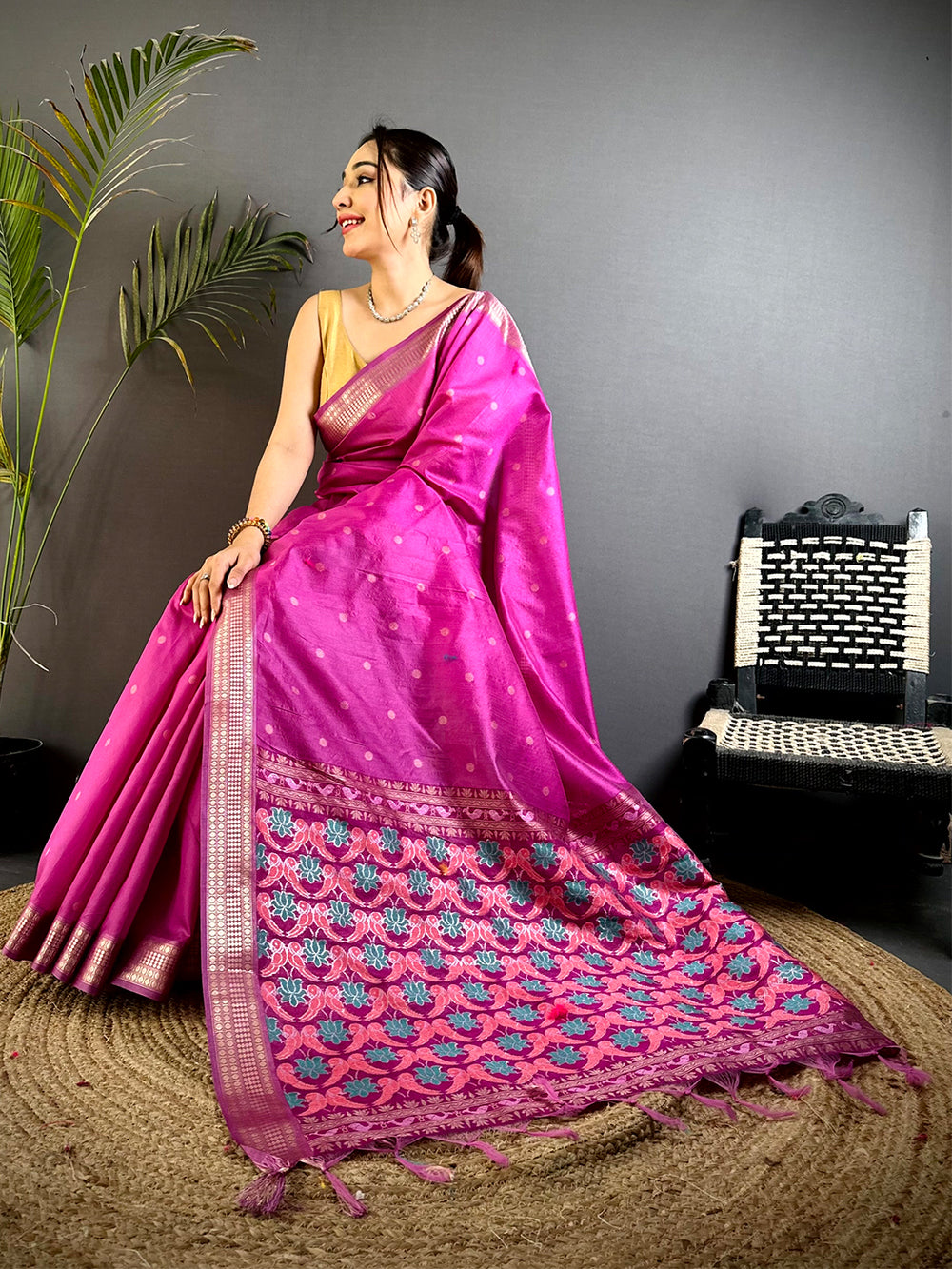 Pink Minakari Paithani Raw Silk Saree