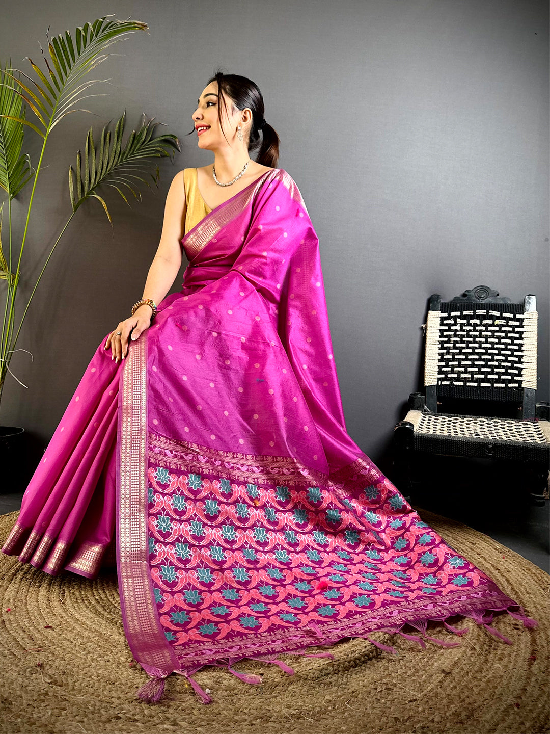 Pink Minakari Paithani Raw Silk Saree
