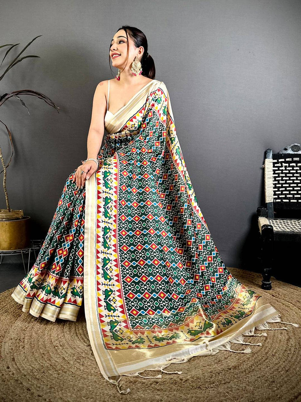 Green Soft Kanchi Silk Patola Weave Saree