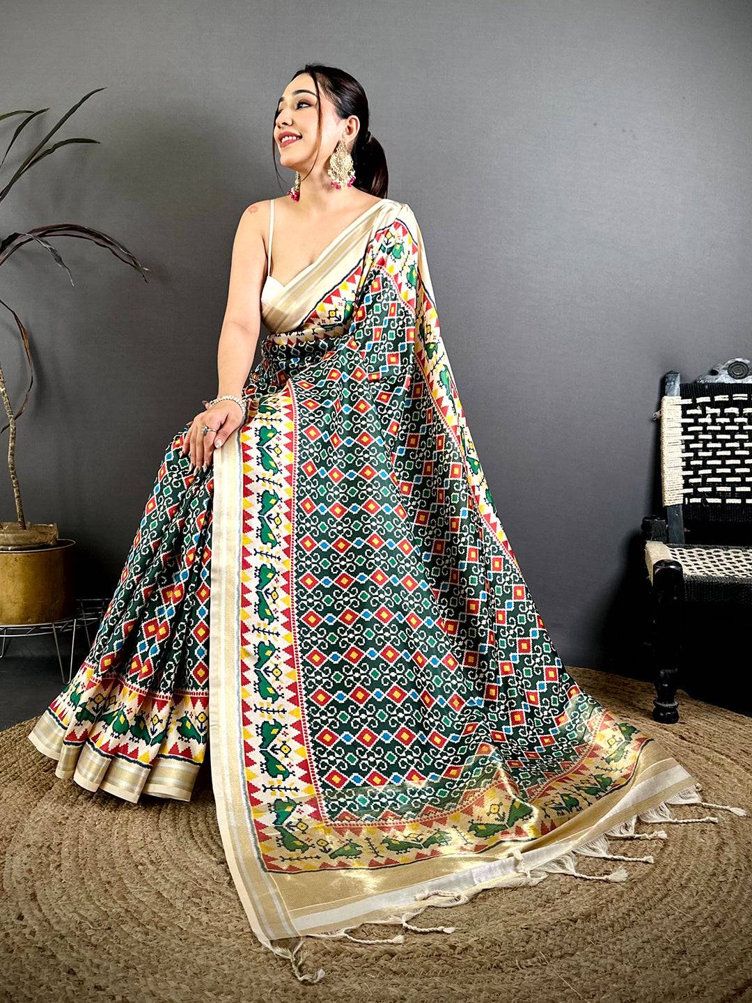 Green Soft Kanchi Silk Patola Weave Saree
