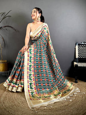Green Soft Kanchi Silk Patola Weave Saree