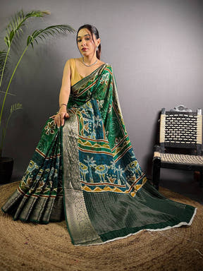 Green Pure Viscose Tribal Floral Print Saree