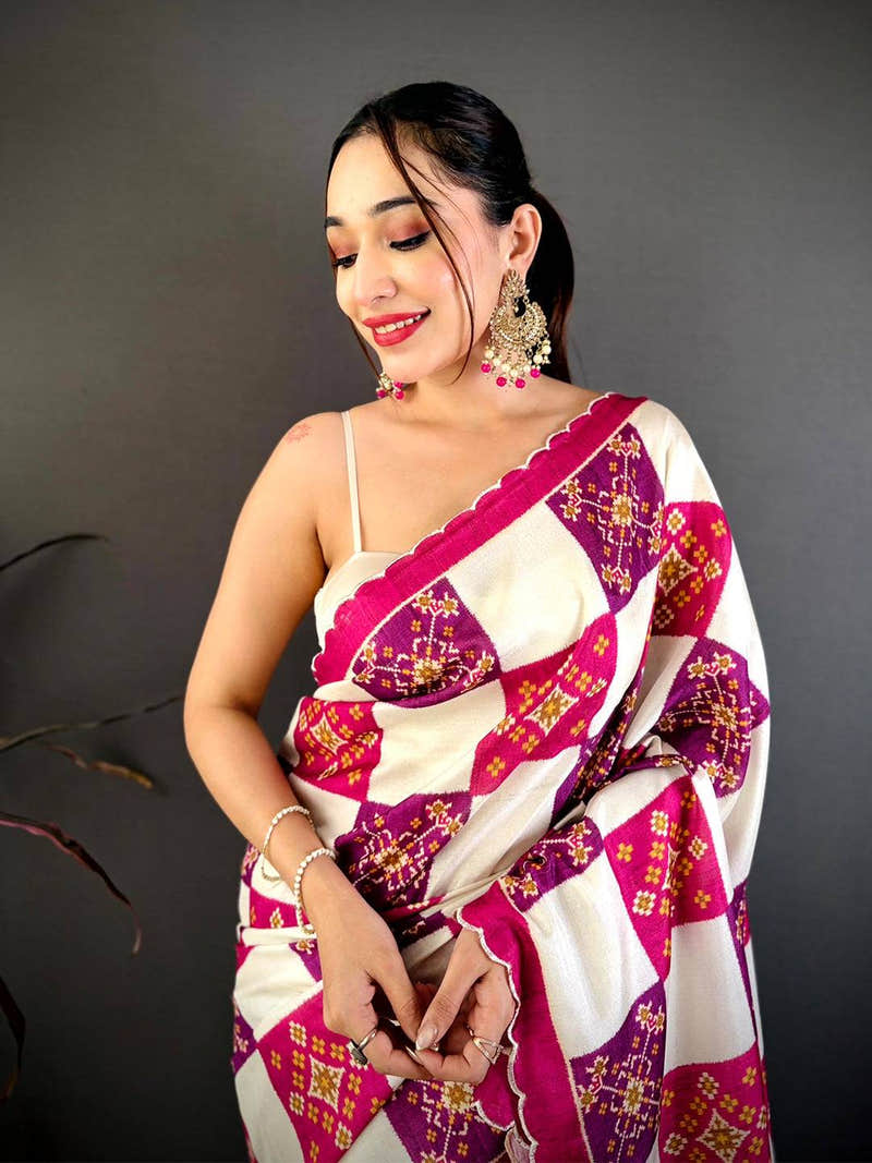 Classic Multi Box Ikkat Print Tussar Saree