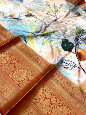 Vibrant Banarasi Floral Print Saree