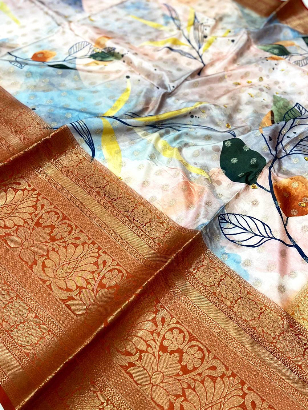 Vibrant Banarasi Floral Print Saree