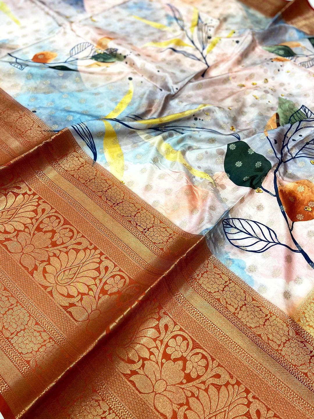 Vibrant Banarasi Floral Print Saree