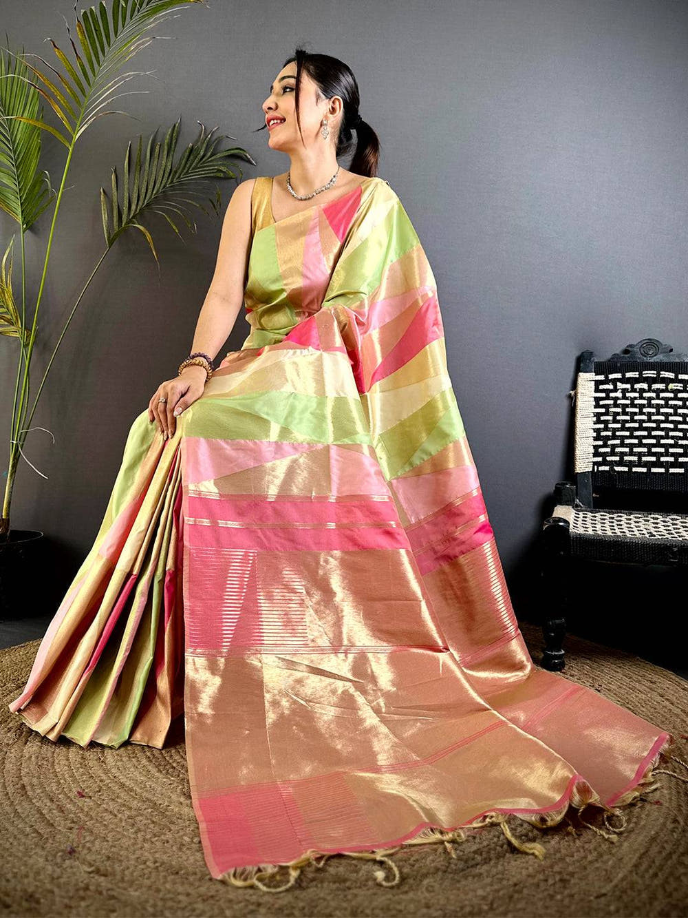 Multicolor Geometric Kanjivaram Silk Saree

