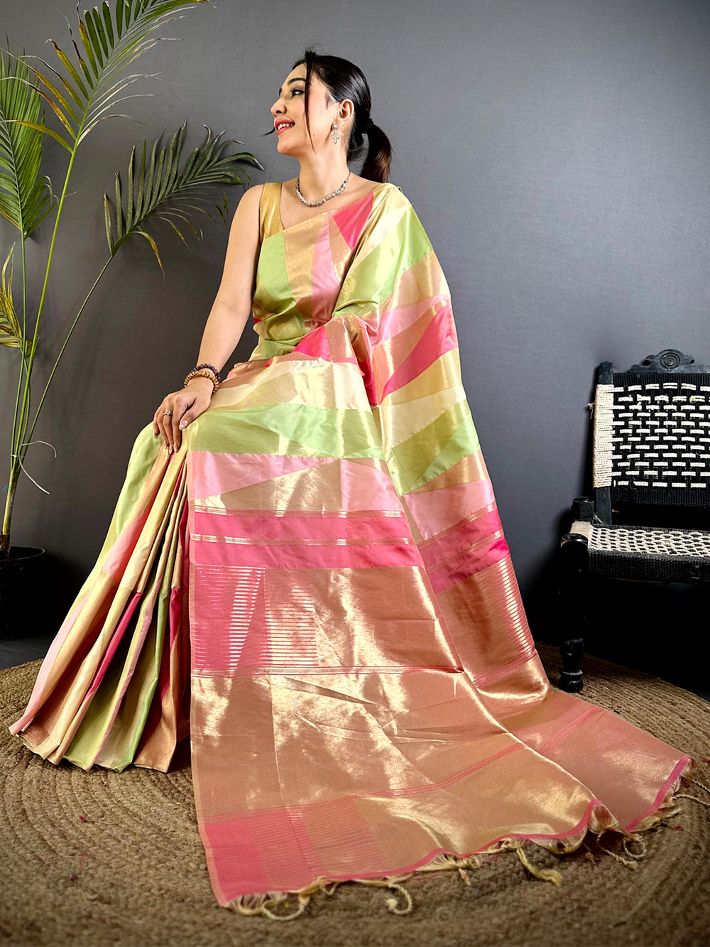 Multicolor Geometric Kanjivaram Silk Saree