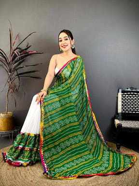 Classic Bandhej Print Ruffle Georgette Saree