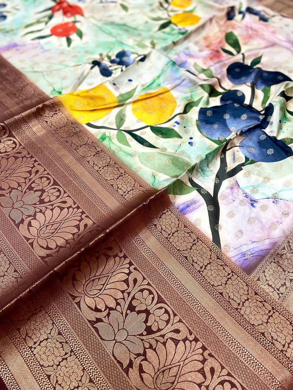 Radiant Banarasi Floral Print Saree