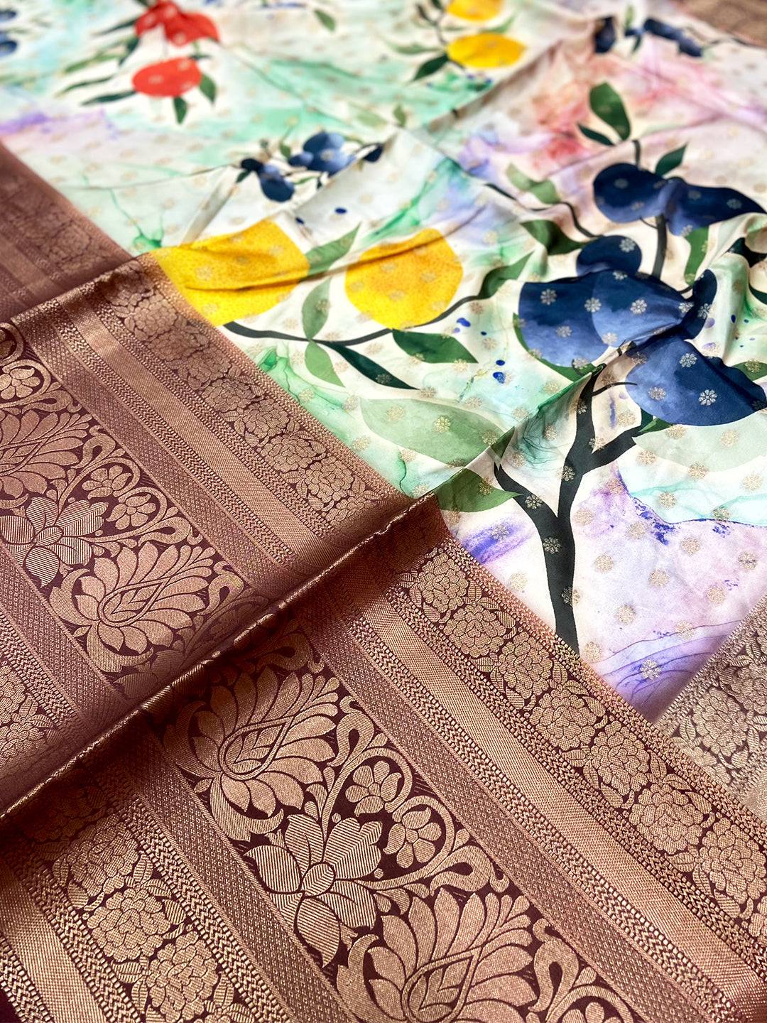 Radiant Banarasi Floral Print Saree