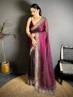 Classic Golden Sequinne Work Silk Tissue Saree