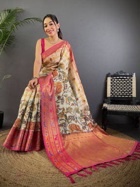 Elegant Kalamkari Printed Tissue Saree

