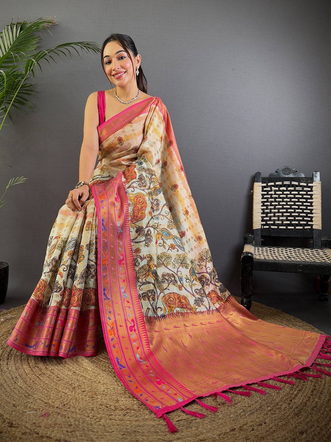Elegant Kalamkari Printed Tissue Saree

