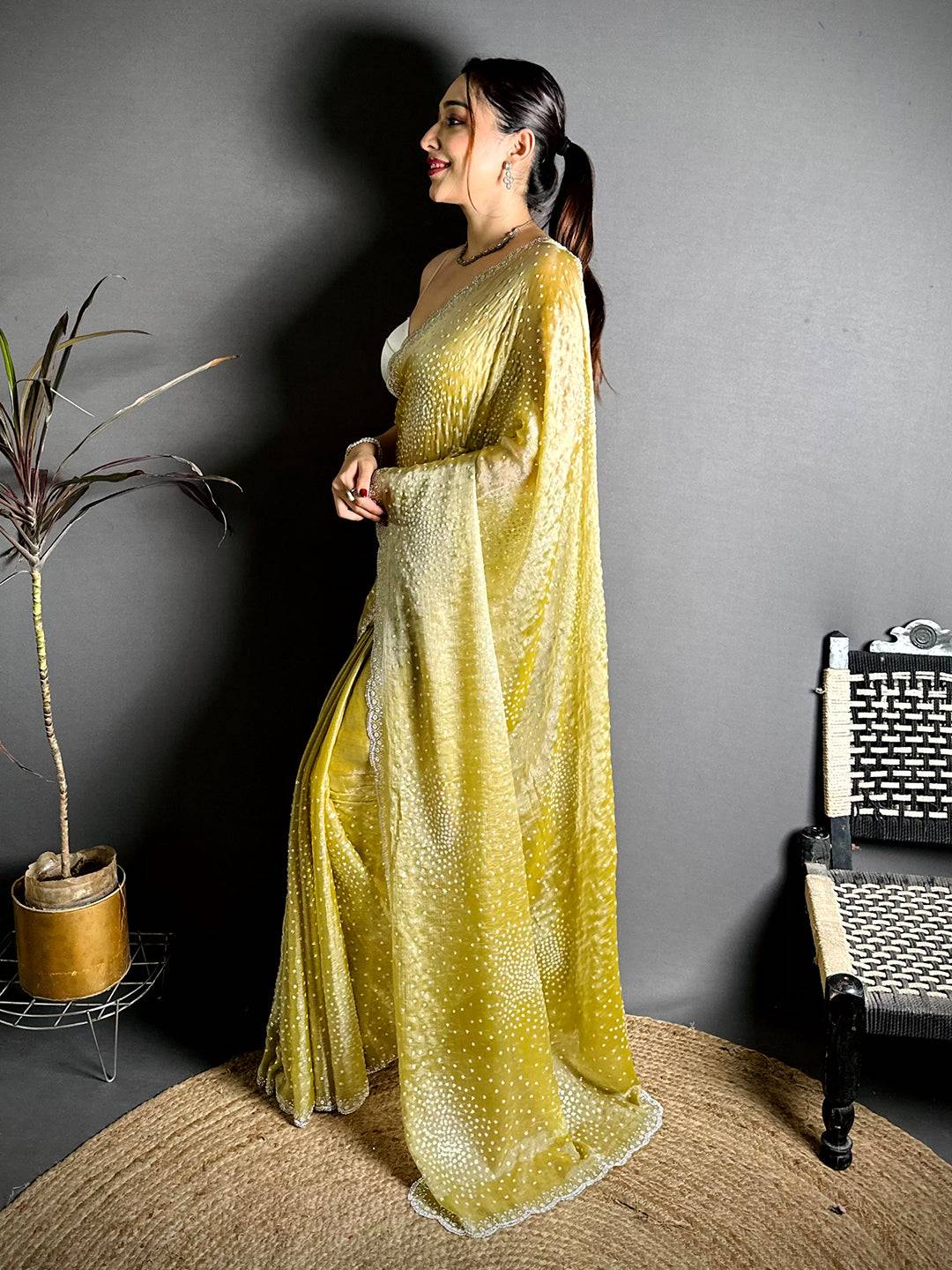 Stylish Chiffon Satin Silk Sequinne Saree