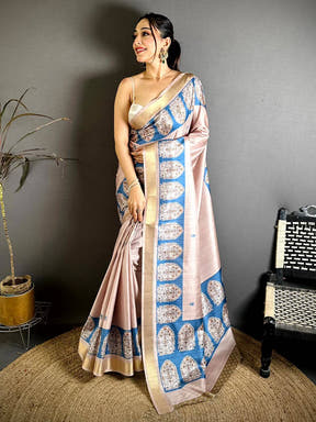 Elegant Tussar Slub Ghicha Ajrakh Saree
