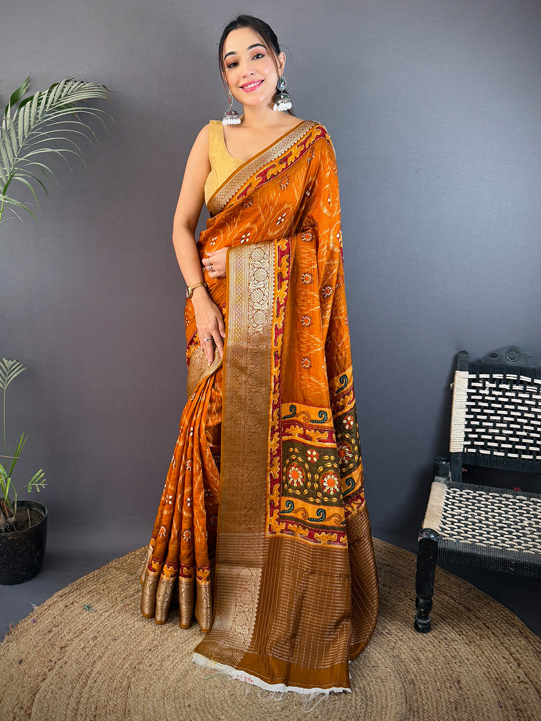 Elegant Viscose Block Print Saree