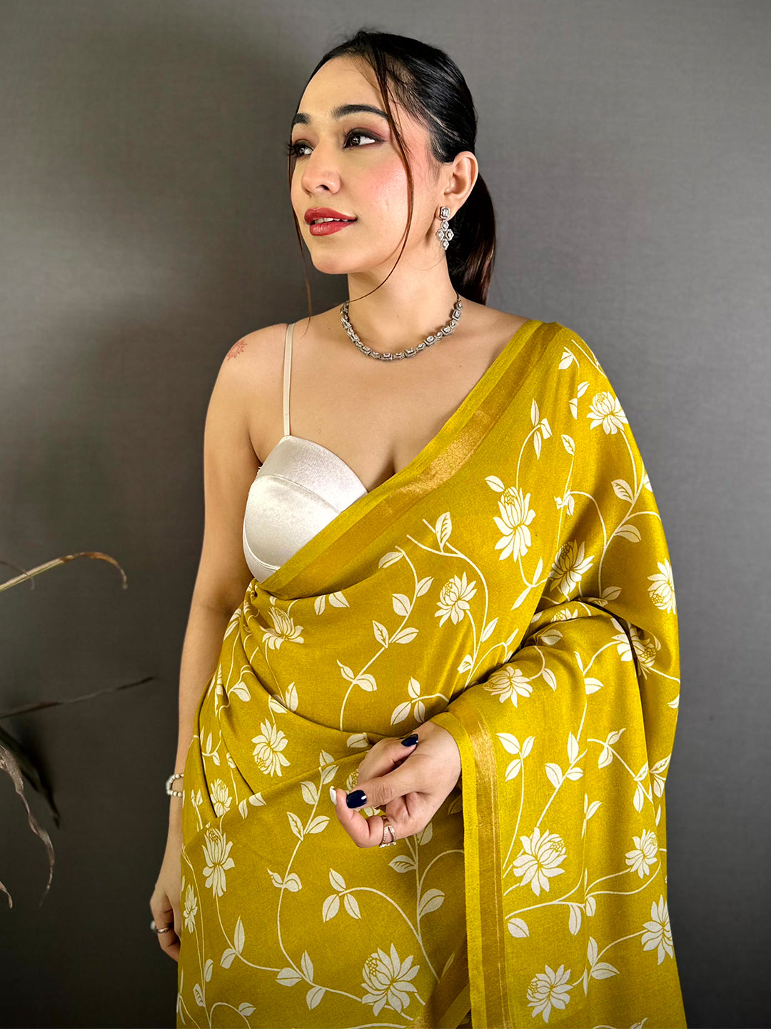 Mustard Leaf Printed Mul Cotton Saree