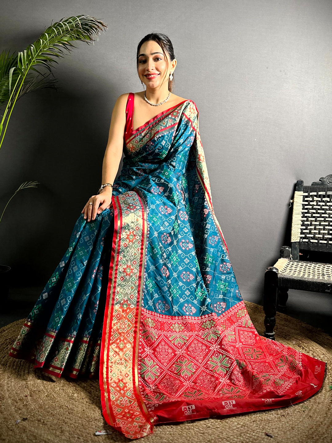 Denim Blue Pochampally Patola Soft Silk Saree
