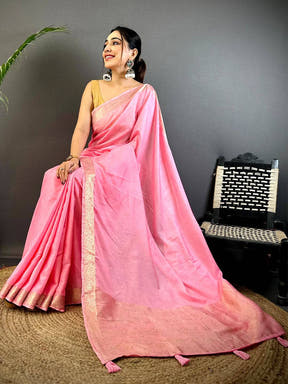 Pink Hand-Dyed Pure Viscose Saree