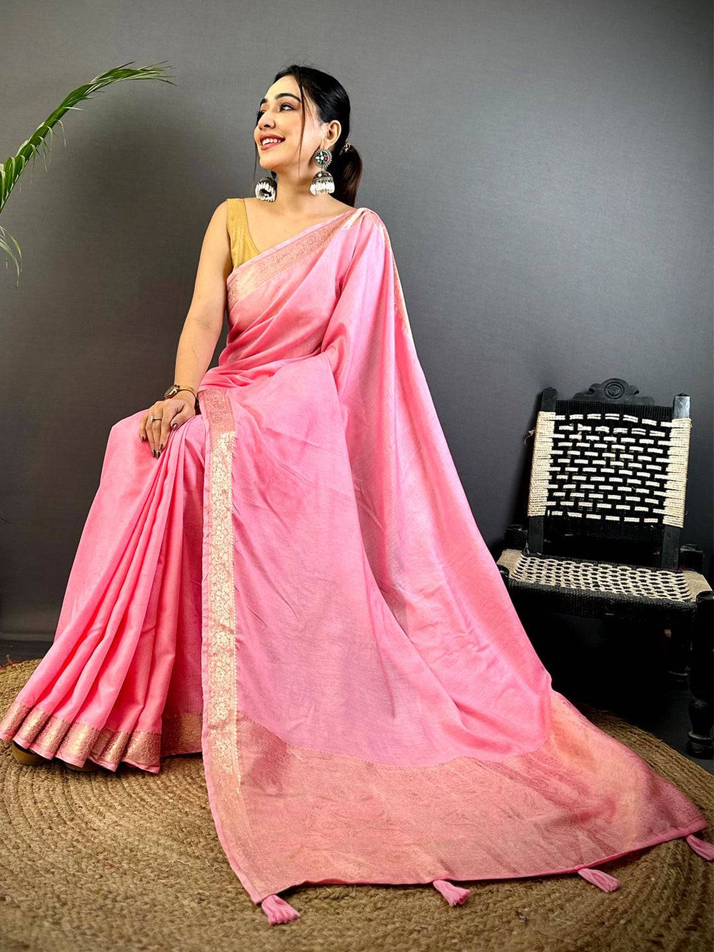 Pink Hand-Dyed Pure Viscose Saree
