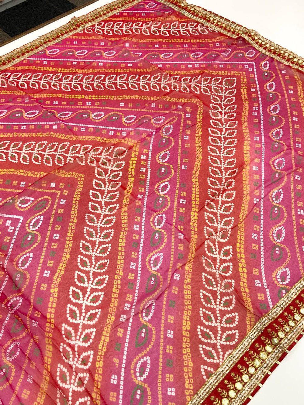 Elegant Bandhej Foil Work Chiffon Saree