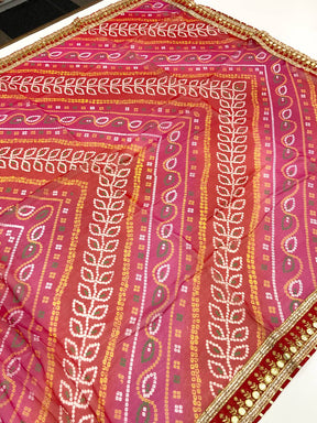 Elegant Bandhej Foil Work Chiffon Saree