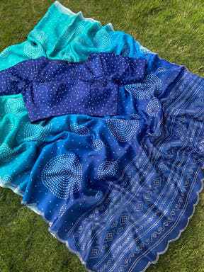 Georgette Silk Saree with Ombre Bandhej Print & Stone Work