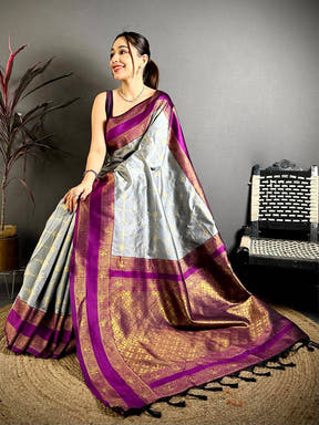 Grey Check Weave Gadwal Saree